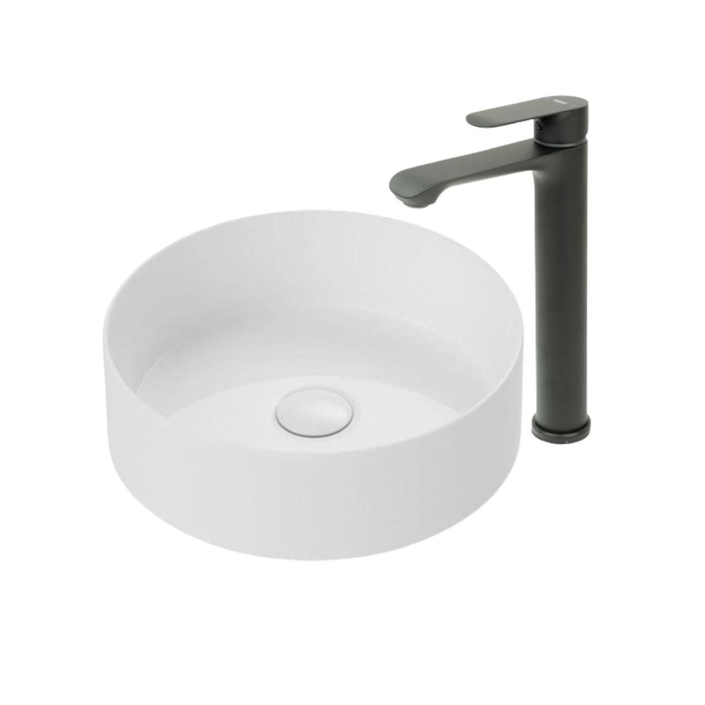 Lavamanos Sobreponer Circular Blanco con Grif Externa black
