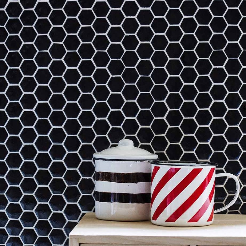 [P000101-HH-S-K] Mosaico De Vidrio En Malla Unicolor Negro 101 Hexagonal Satinado 33,2x33,2 cm